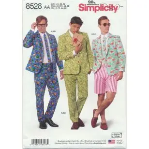 Simplicity 8528 Herre habit jakke, bukser, shorts og slips - 