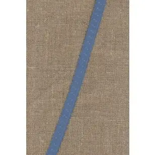 Foldeelastik med buet kant og prik, denim - Foldeelastik, foldebånd, uldbånd