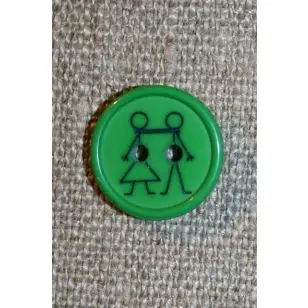 Knap med dreng og pige, grøn - Knapper Grøn, gul og orange