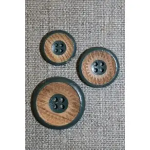 4-huls træ knap med mønster og kant i grøn, 15 mm - Tilbud knapper