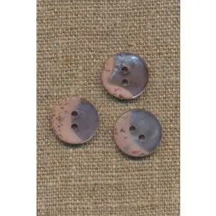 2-huls knap meleret og blank i beige og pudder, 15 mm. - Knapper Brun, beige og off-white