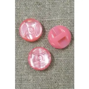 Lyserød/koral knap blank med mønster og kanal, 15 mm. - Knapper Rød/lyserød/lilla