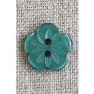 Blomster knap i grøn, 15 mm. - Knapper Grøn, gul og orange