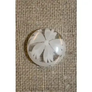 Klar knap m/blomst hvid - Knapper Hvid, grå og sort