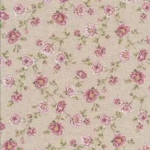 Hør-look med små rosa blomster - Gardinstof / Dugstof