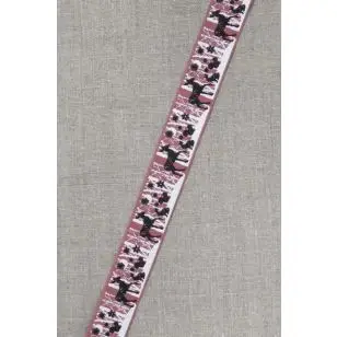 Bånd med træer - dyr i mørk rosa - Div. bånd