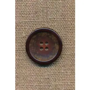 4-huls knap brun meleret med brun kant, 23 mm. - Knapper Brun, beige og off-white
