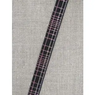 Ternet bånd i sort med lurex i sølv- rosa/kobber- sølv 15 mm. - Glimmer bånd