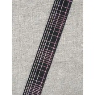 Ternet bånd i sort med lurex i sølv- rosa/kobber- sølv 25 mm. - Glimmer bånd