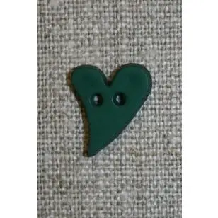 Skæv hjerte-knap mørkegrøn, 17 mm. - Knapper Grøn, gul og orange