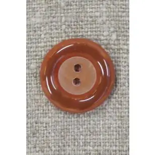 2-huls knap i brændt orange med blank kant, 20 mm. - Knapper Grøn, gul og orange