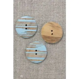 Knap i træ lyseblå- aqua med striber 25 mm. - Træ- og Horn-knapper