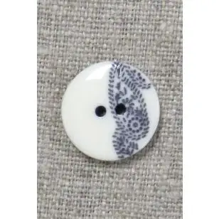 2-huls knap med sjals-/ Paisley mønster i off-white og blå 18 mm. - Knapper Brun, beige og off-white