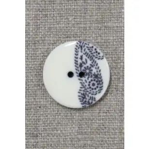 2-huls knap med sjals-/ Paisley mønster i off-white og blå 23 mm. - Knapper Brun, beige og off-white