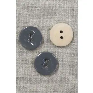 Rund træ-knap m/emalje, grå 20 mm. - Knapper Hvid, grå og sort