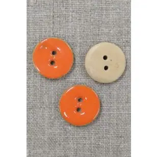 Rund træ-knap m/emalje, orange 20 mm. - Knapper Grøn, gul og orange