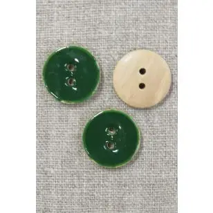 Rund træ-knap m/emalje, græsgrøn 20 mm. - Knapper Grøn, gul og orange