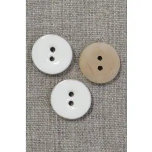 Rund træ-knap m/emalje, hvid 20 mm. - Knapper Hvid, grå og sort