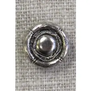 Rund gl.sølv knap i skjold-look 13 mm. - Guld-, sølv- og metalknapper