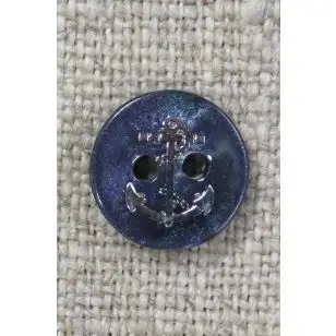 Knap med sølv anker i marine, 11 mm. - Sytilbehør
