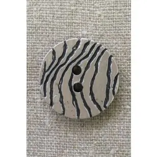 2-huls knap i sølv-look med zebra-striber 30 mm. - Guld-, sølv- og metalknapper