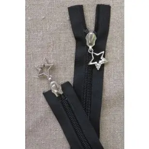 35 cm. sort delbar 2-vejs lynlås med stjerne vedhæng - Lynlåse