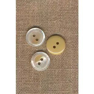 2-huls knap blank i offwhite-beige, 15 mm. - Knapper Brun, beige og off-white