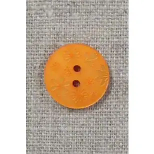 Knap med blomster i orange, 15 mm. - Knapper Grøn, gul og orange