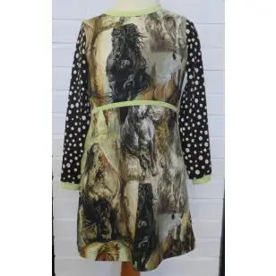 Pigekjole syet i jersey med heste efter Minikrea 40040 - Inspiration