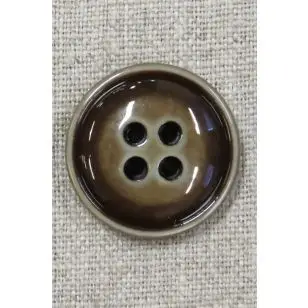Blank 4-huls knap meleret i brun 28 mm. - Knapper Brun, beige og off-white