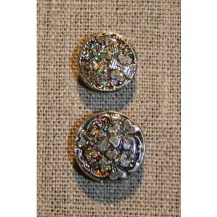 Patent-knapper m/glimmer, sølv 20 mm. - Guld-, sølv- og metalknapper