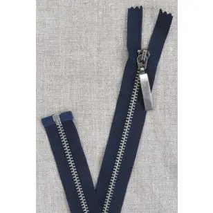 56 cm. delbar metal lynlås m/stort vedhæng, mørkeblå - Lynlåse