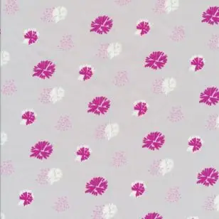 Bomuldspoplin med blomst/frøstand i lysegrå - Blomstret bomuld