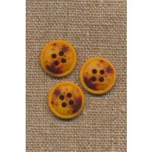 4-huls knap meleret gul carry mørkebrun 15 mm. - Knapper Brun, beige og off-white