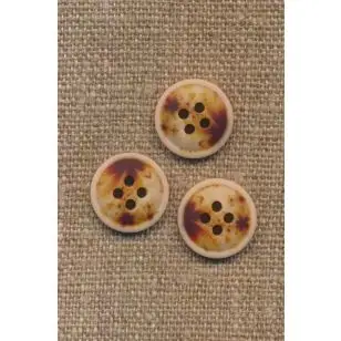4-huls knap meleret natur brun gylden 15 mm. - Knapper Brun, beige og off-white