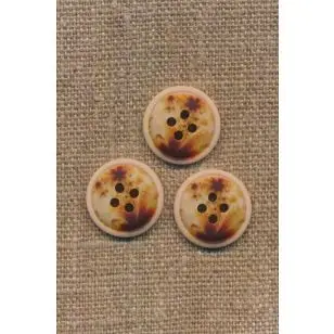 4-huls knap meleret natur brun gylden 18 mm. - Knapper Brun, beige og off-white