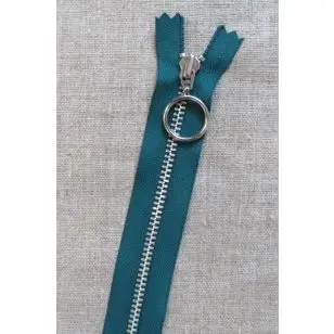 25 cm. lynlås 4 mm aluminium fast med ring i petrol - Lynlåse