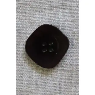 Skæv firkantet knap i mørk rød-brun og sort, 23 mm. - Knapper Brun, beige og off-white