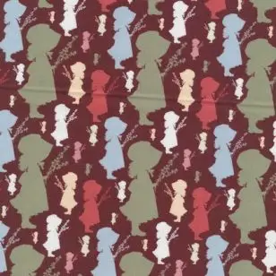 Patchwork Holly Hobbie country stof i brun, grøn og koral - Patchworkstof