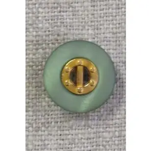 Rund knap støvet grøn med guld midte - Knapper Grøn, gul og orange