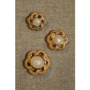 Guldknap m/perle, 14 mm. - Guld-, sølv- og metalknapper