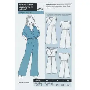 Onion 6026 Jumpsuit m/vingeærme til strikstof - Snitmønstre Onion til voksne