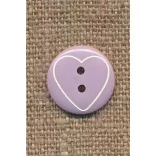 Knap med hjerte i lyselilla, 15 mm. - Knapper Rød/lyserød/lilla