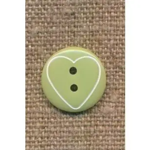 Knap med hjerte i lys grøn, 15 mm. - Knapper Grøn, gul og orange