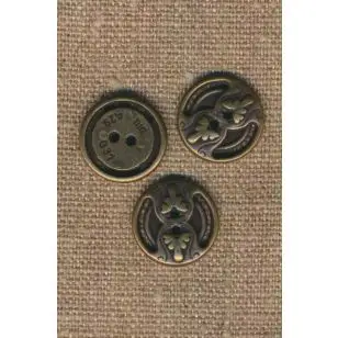 2-huls metal knap i oxyderet med mønster, 18 mm. - Guld-, sølv- og metalknapper