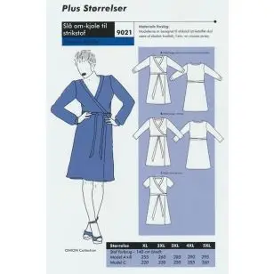 Onion 9021 Plus -Slå om-kjole til strikstof - Snitmønstre Onion til voksne