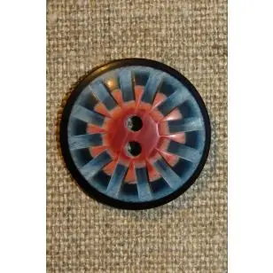 2-huls knap mønstret i denim blå rosa 25 mm. - Knapper Rød/lyserød/lilla