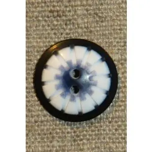 2-huls knap mønstret i hvid sort denim 20 mm. - Knapper Hvid, grå og sort