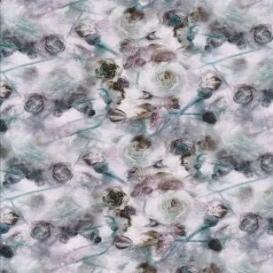 Bomuldsjersey i digitalprint med roser i hvid petrol rosa - Bomuldsjersey digitalprint