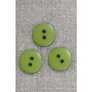 2-huls knap i lime-grøn 15 mm. - Knapper Grøn, gul og orange